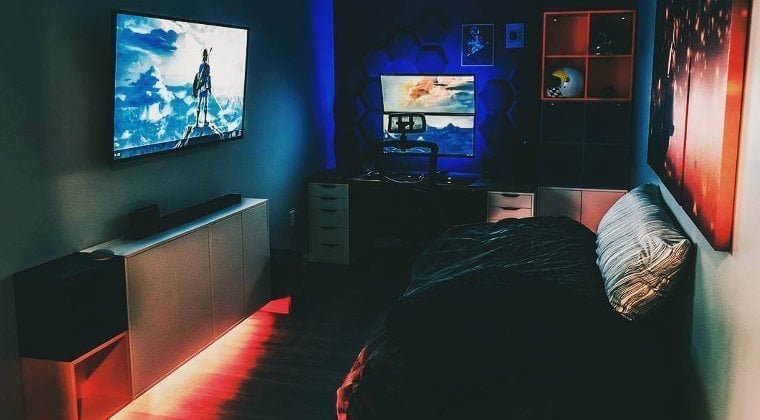 Quarto com fitas leds escondidas