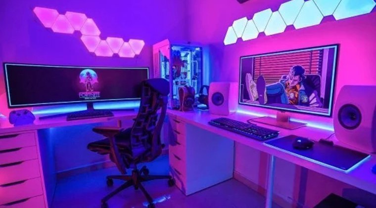Quarto fitas leds e painéis