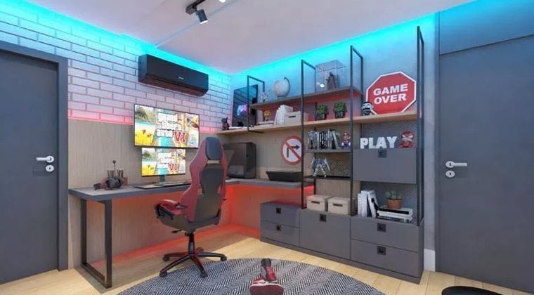 Quarto com estilo mais discreto e leds