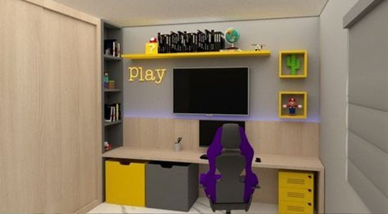 Quarto gamer com referências