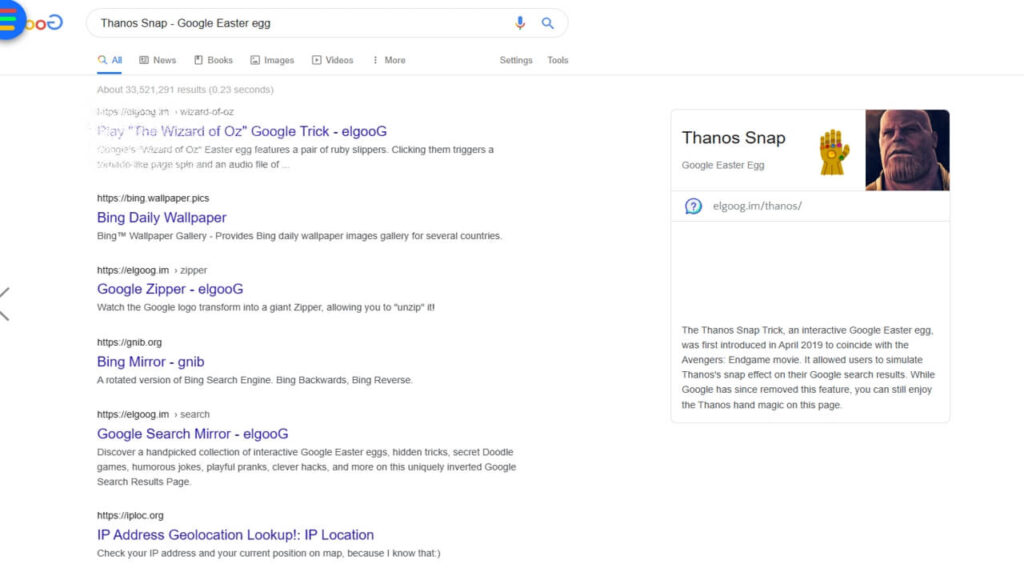 Thanos Snap - Google Easter egg
